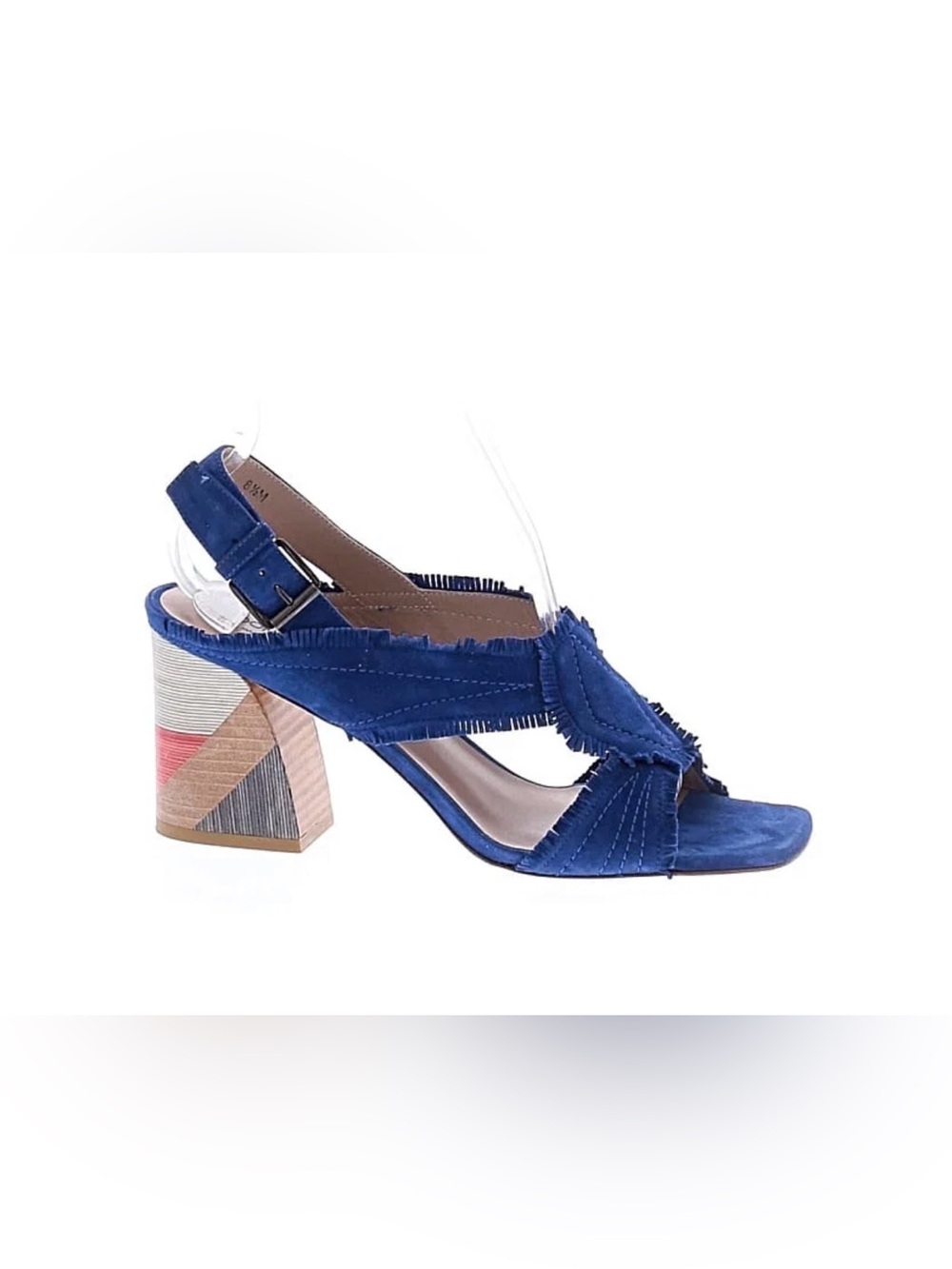 Donald J Pliner Pollock Royal Blue Suede Frayed Block Heel Sandals 8.5